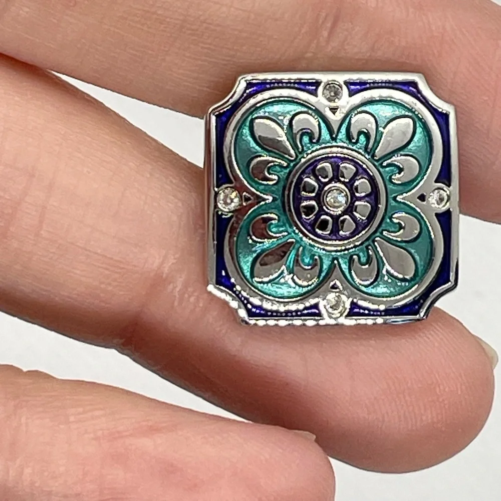 Thompson of London by Robert Tateossian rhodium plated blue enamel cufflinks
